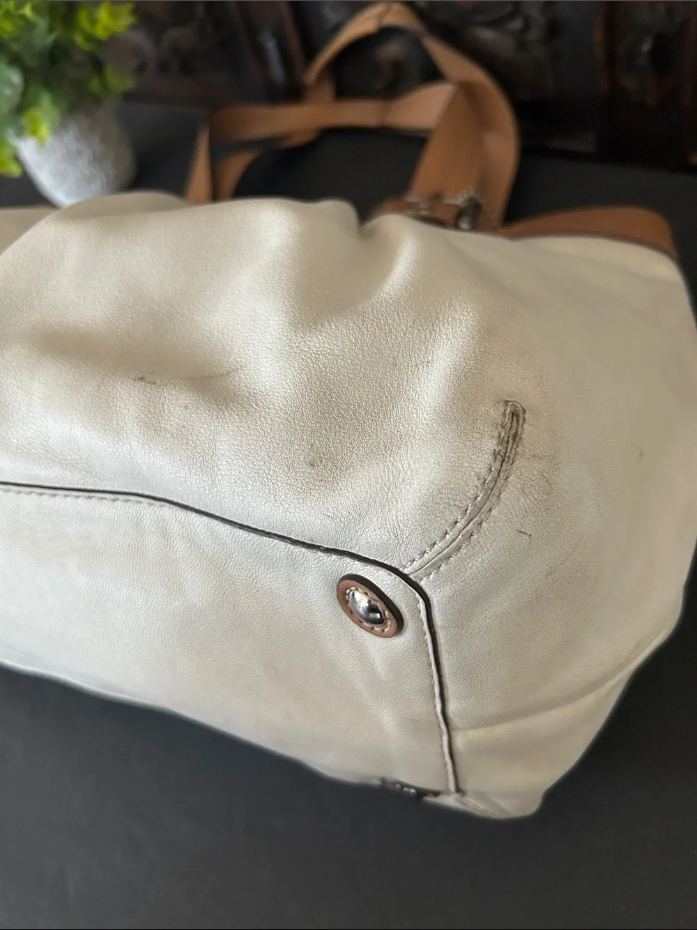 Coach Cream Canvas Shoulder Bag with Tan Leather Trim